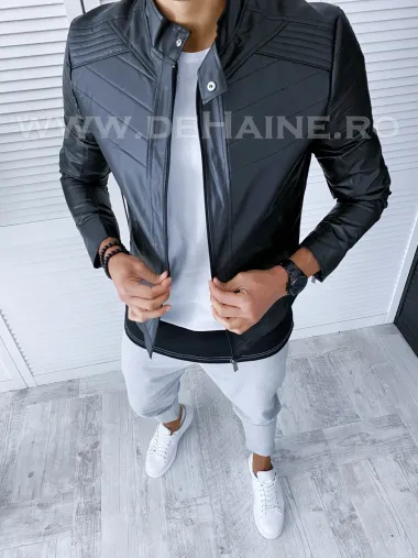 Geaca barbati neagra piele ecologica B2840 D0-2